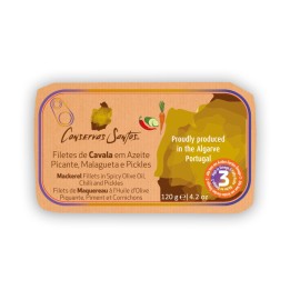 Campos Santos Filetes de caballa en aceite de oliva picante con guindilla y encurtidos