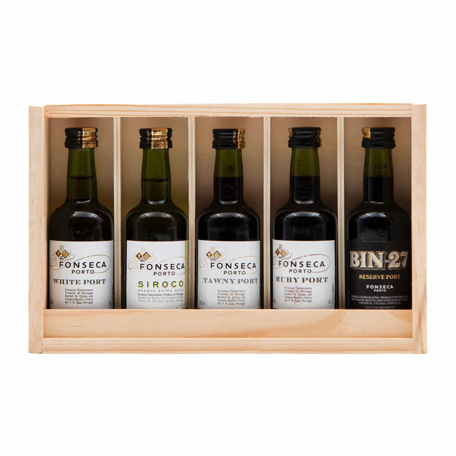 Fonseca 5 Port wines in Wooden Box